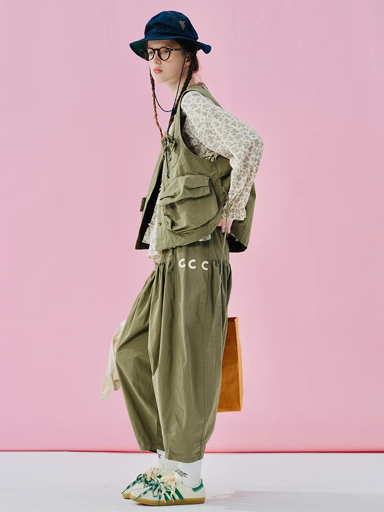 IMAKOKONI original design cardigan green pocket bow sleeveless jacket versatile vest for women 254994