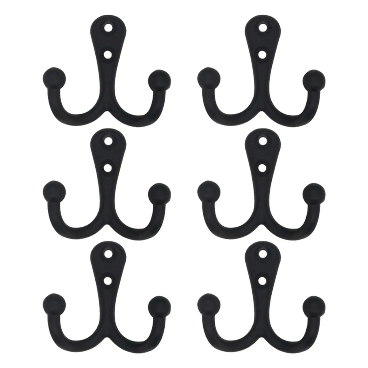 2026 New 6 Pack Double Prong Coat Hooks, Heavy Duty Vintage Black Zinc Alloy Wall Hooks for Hanging Clothes, Towels, Robes, Keys
