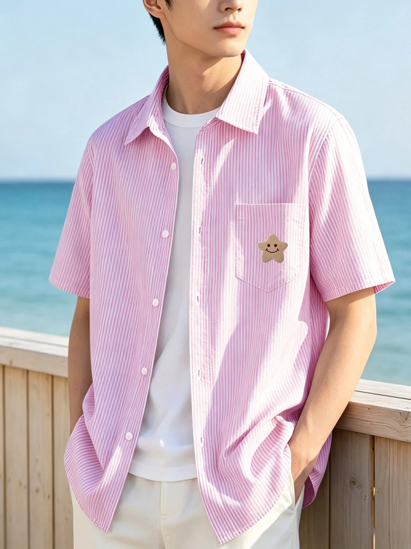 Summer cool and fashionable men's clothing, many colors available, loose fit, casual and simple, daily wear shirt