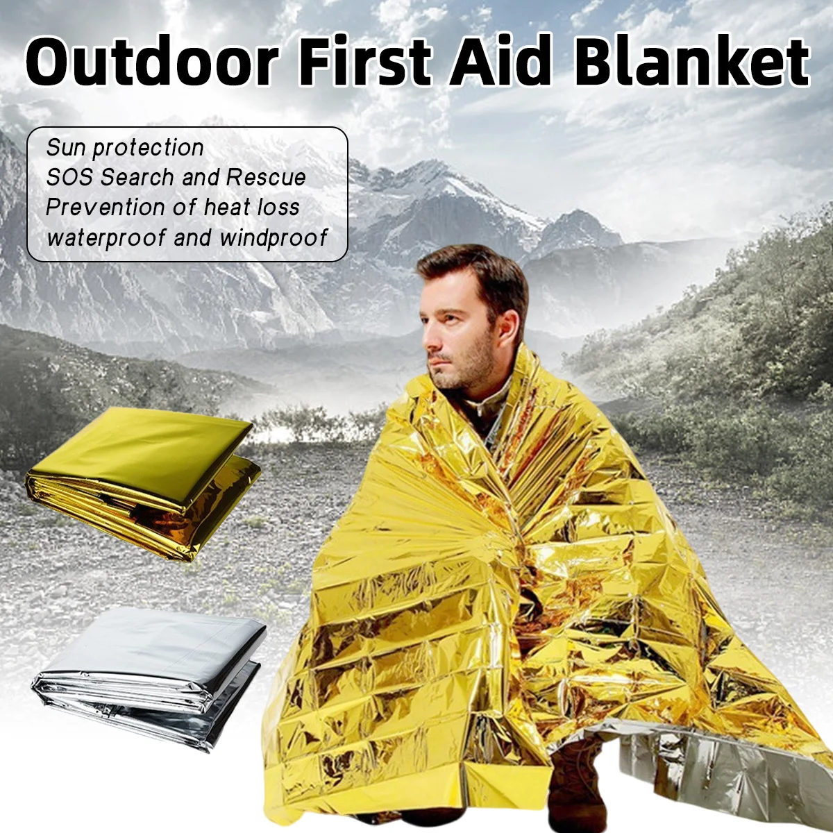 

Аварийное теплое космическое одеяло из алюминиевой фольги, ветрозащитное и всепогодная защита, необходимое для выживания, кемпинга, пешего туризма, марафона
