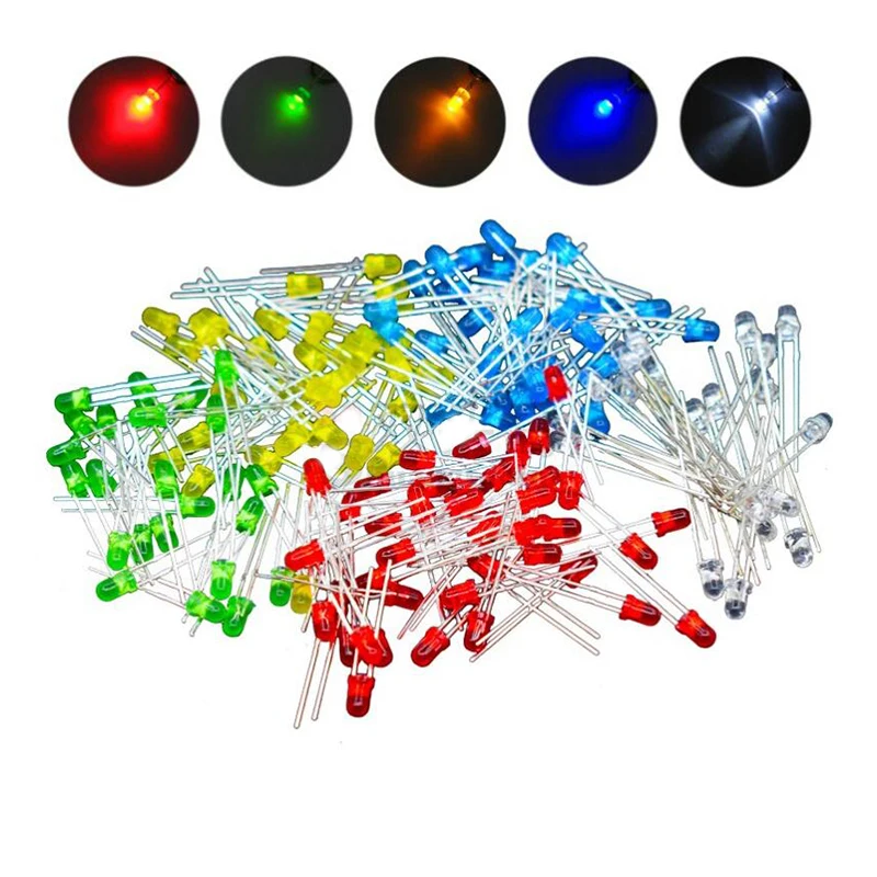100 Pcs 3 Mm 5 Mm Led Light Wit Geel Rood Groen Blauw Diverse Kit Diy Leds Set Elektronische Diy kit