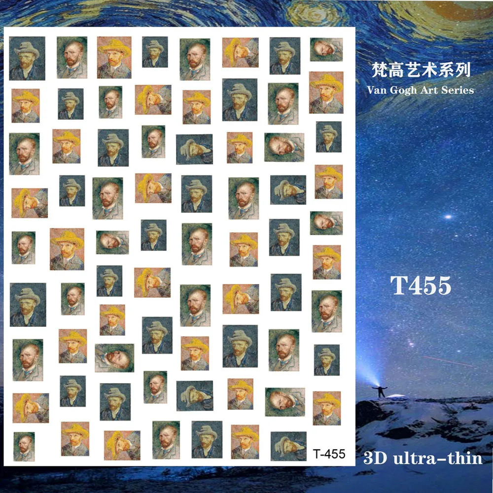 Pegatina de Arte de uñas romántica de la noche de Van Gogh, adhesivo, Luna, cielo estrellado, crisantemo, envolturas de pintura al óleo, deslizador de uñas de impresión, 1 ud.