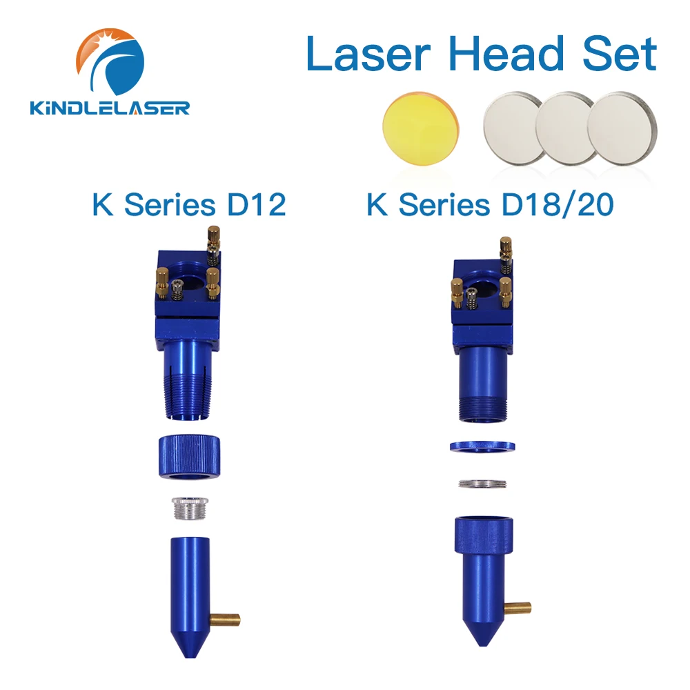 KINDLELASER K Series CO2 Laser Head Set Lens Dia12/18/20mm Mirror Dia 20mm for 2030 4060 K40 Laser Engraving Cutting Machine