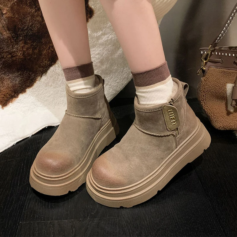 

Flats Platform Women's Snow Boots Warm Fashion Shoes Designer Winter Woman's Ankle Boots 2025 Dress New Short Botas De Mujer