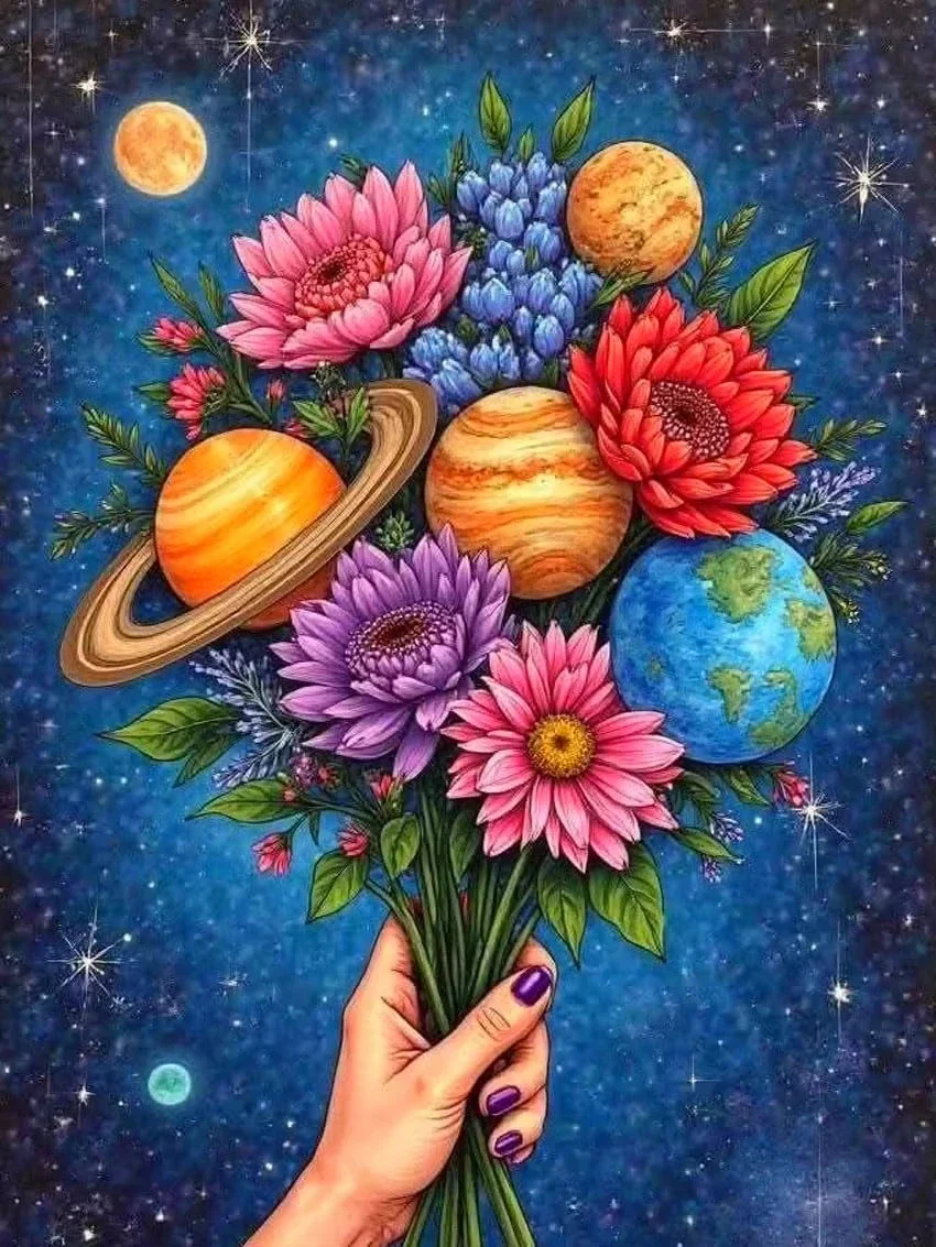 Diamond Painting Diamond Painting  By Numbers Surreal Galaxy Planets & Blooms DIY Art Kit Unframed Wall Decoration Meaningful