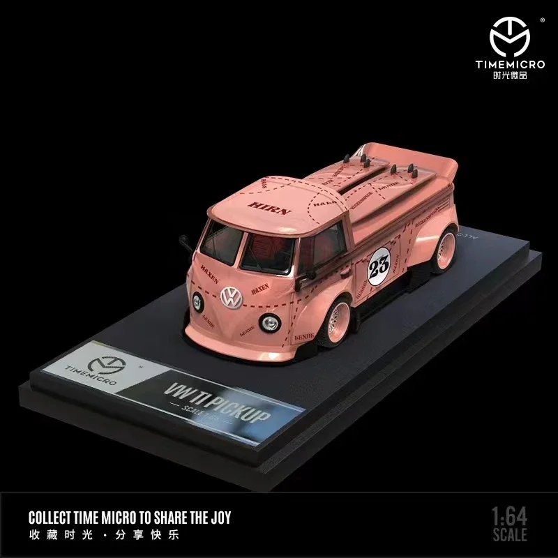 Time Micro 1:64 Model Car T1 Wide Body PickUp Truck Alloy Die-Cast Bus -Pink & Silver Pig Coating