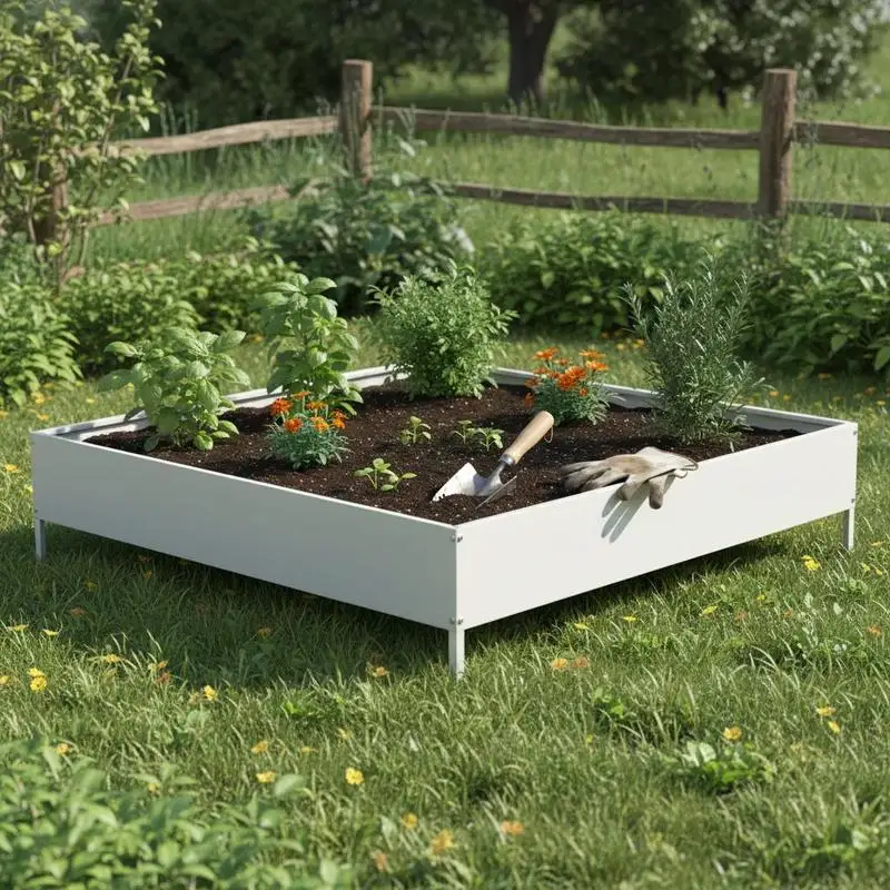Potager surélevé 100x100x26 cm. Fabriqué avec des matériaux robustes et durables, idéal pour la culture de fleurs, de verdure et de légumes.
