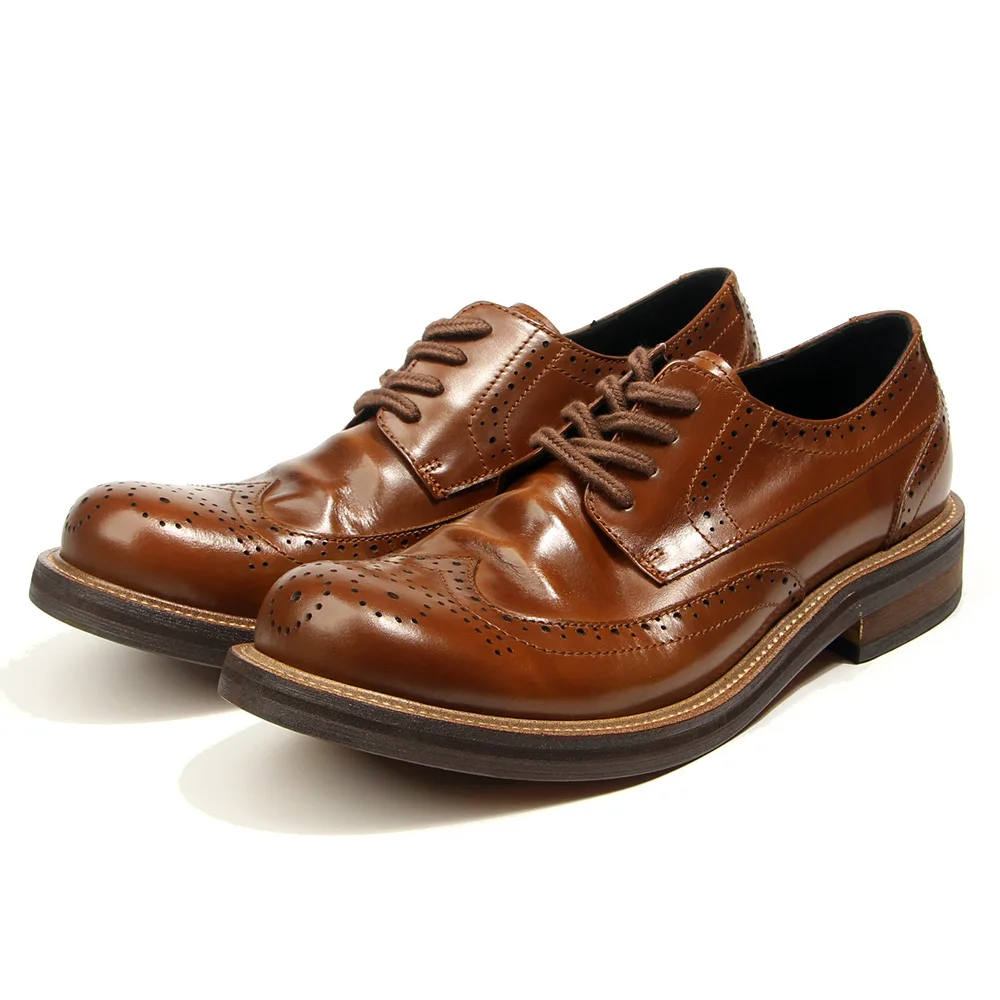 

New High Quality Men Ankle Real Cow Leather Shoes Spring Autumn Vintage British Outdoor Tooling Formal Dress Loafers Brogue Shoe