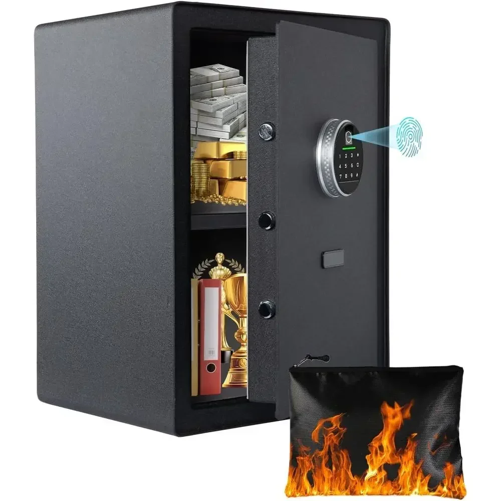 Large Home Safe with Waterproof Bag, Heavy-Duty Fingerprint Security, Built-In Drawer and Removable Shelves for Valuables