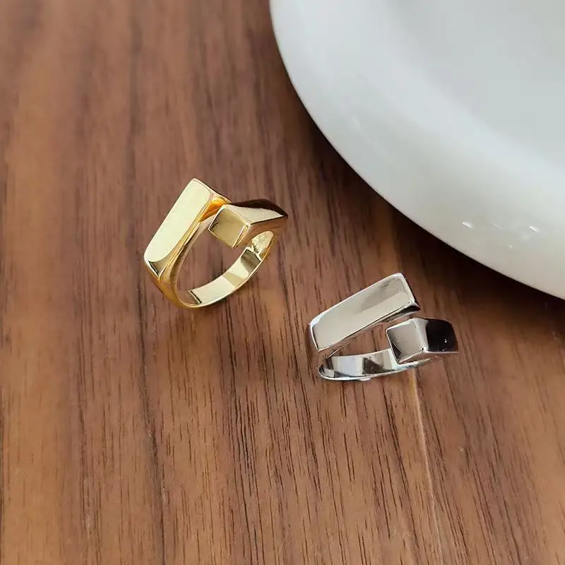

925 Sterling Silver Square Geometry Adjustable Rings For Women Wedding Engagement Party Designer Jewelry Prevent Allergy
