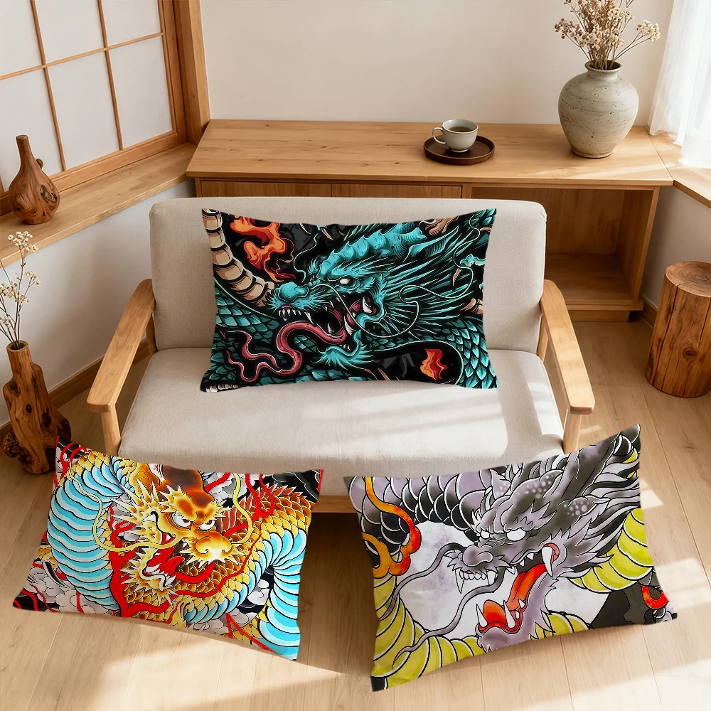Red Dragon dragon art colorful Rectangle Pillow Cover Home Sofa living Room bedside Dorm Coffee Shop Pillowcase gift