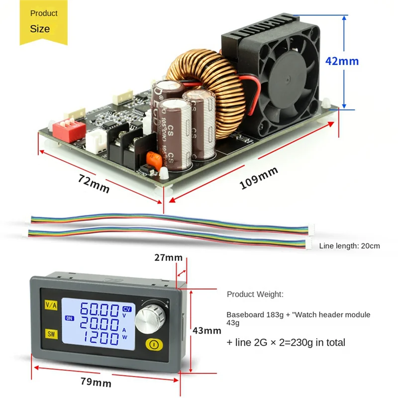 

X61A_CNC Adjustable DC Regulated Power Voltage 20A/1200W Step-Down Module