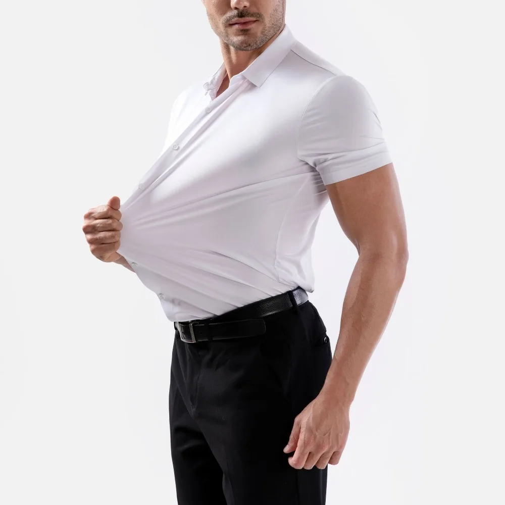 Men's Premium Summer Short Sleeve Stretch Button-Down Shirt Formal Business Office Wear