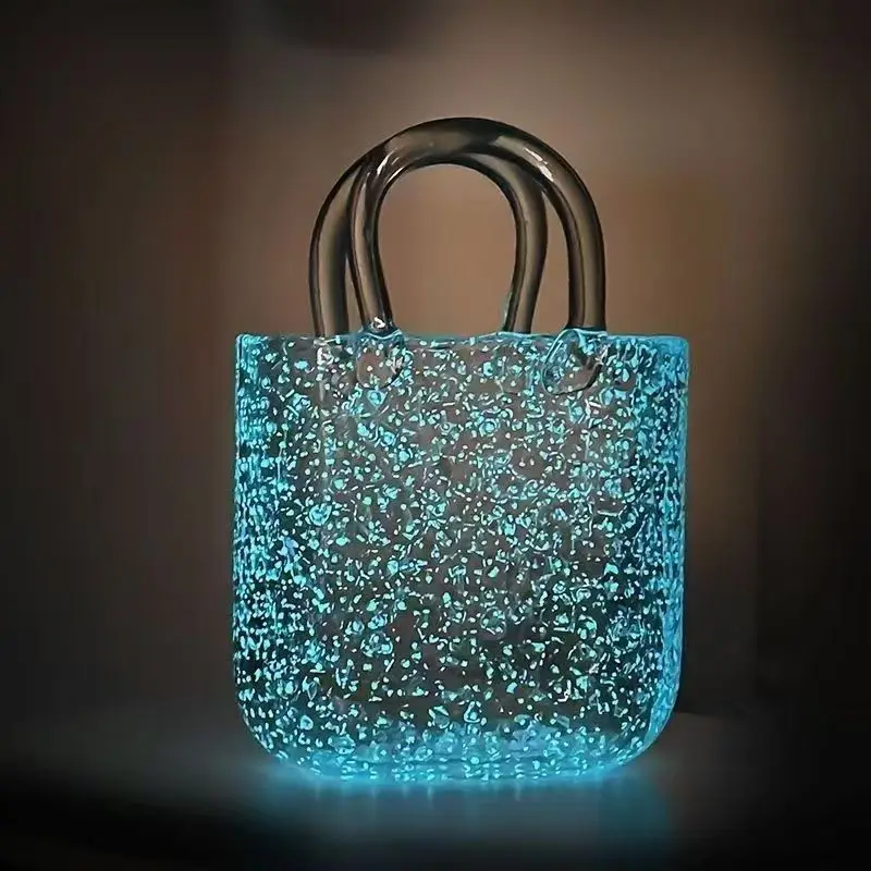 Noctilucent Maltose Crystal Glass Vase,Room Luminous Flower Arrangement Wave Mouth Hydroponic Flower Pot,Home Decor Ornament