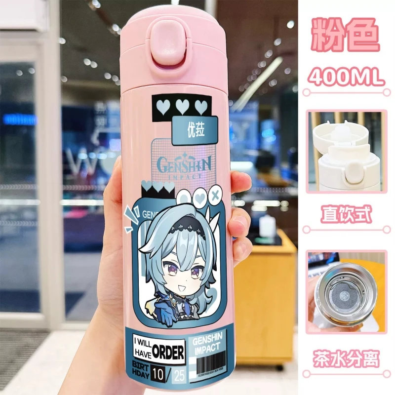 400ml Thermos Cup Game Genshin Impact Cartoon Kamisato Ayaka 316 Stainless Steel Water Coffee Cup Students Gift Portable