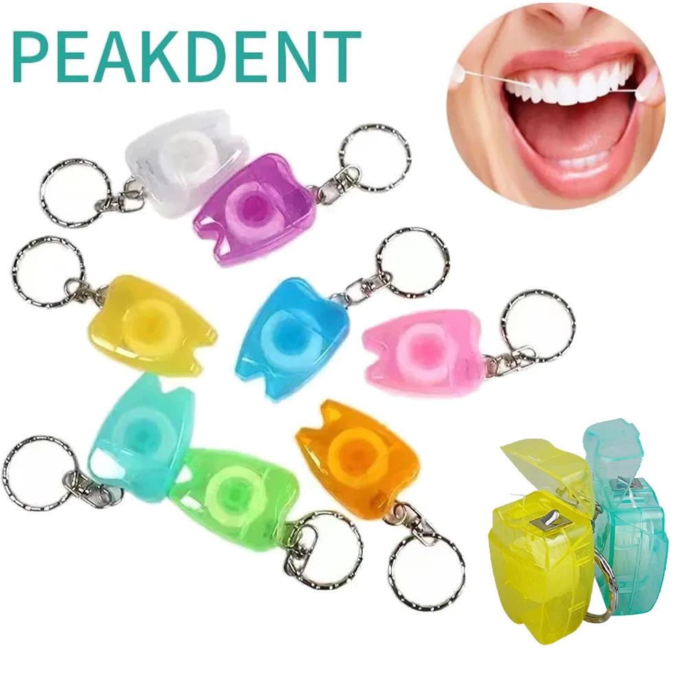 30Pcs Mini Dental Floss With Key Ring Portable Keychain Dental Floss Box Tooth Shaped Dental Floss Box Oral Teeth Cleaning Tool