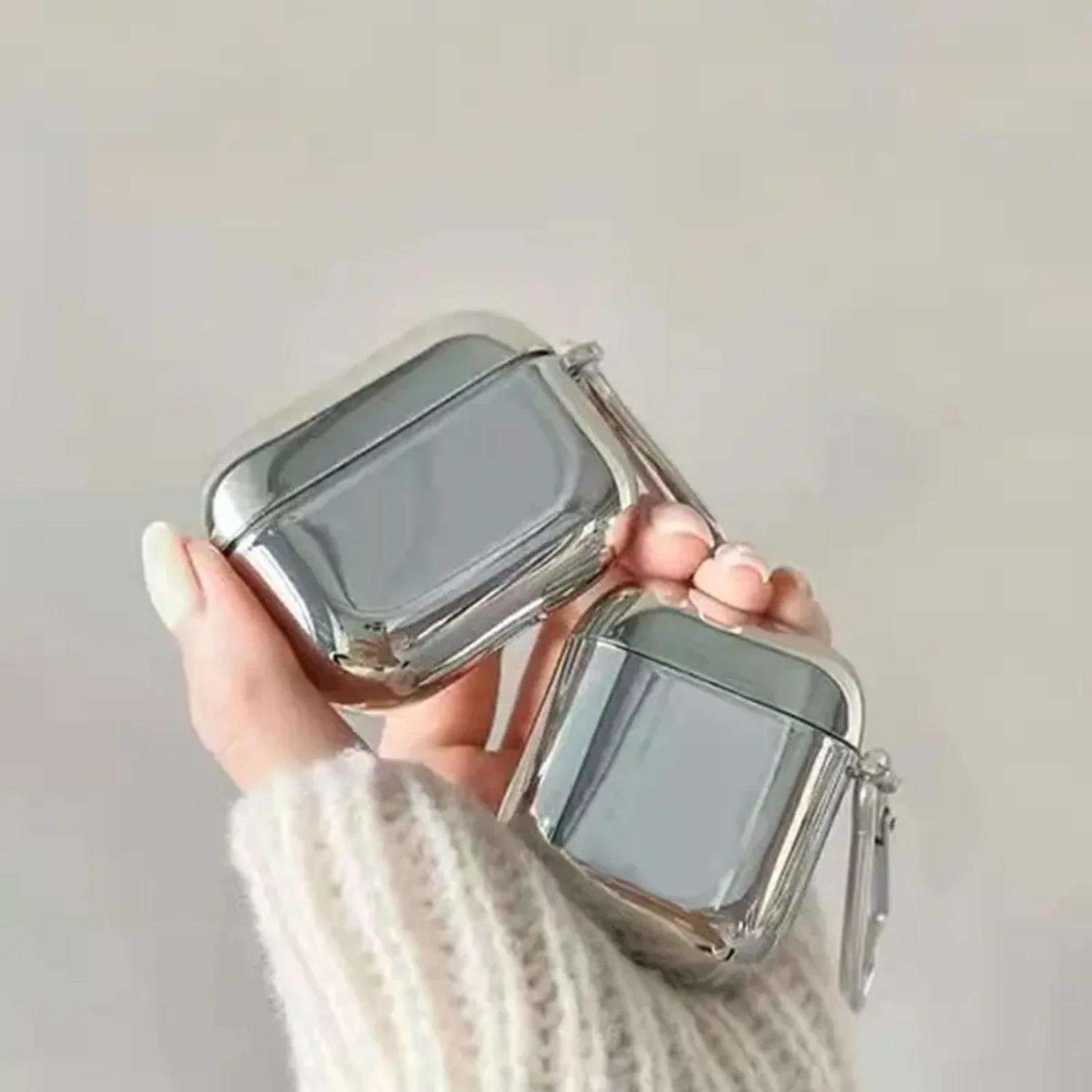 Серебряный небьющийся защитный чехол-брелок для AirPods