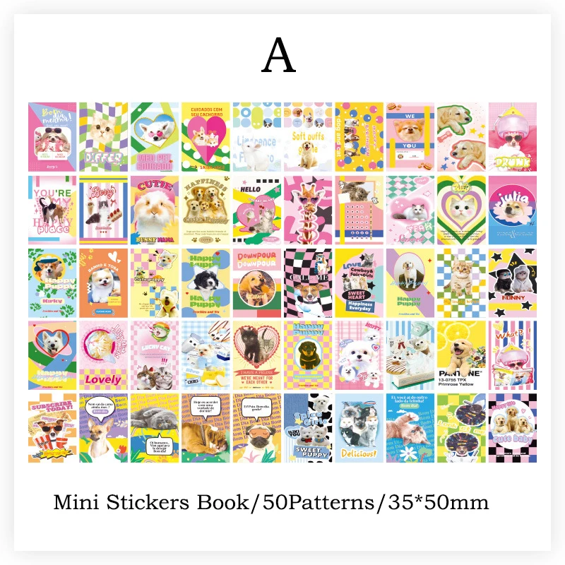 Journamm 50patterns Cute Mini Stickers Book for Junk Journal DIY Scrapbooking Collage Stationery Ins Photo Album Decor Stickers