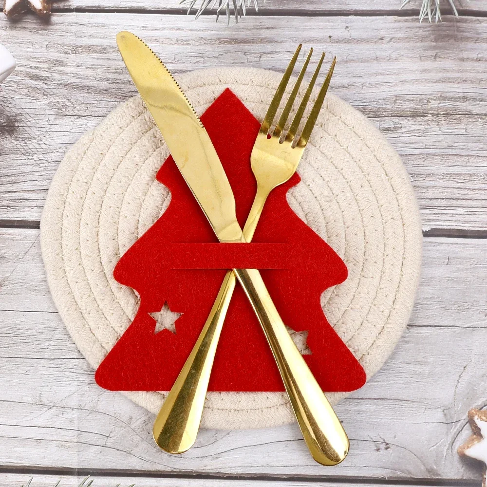 10/1Pcs Christmas Tree Cutlery Knife Fork Cover Table Decorations Home Kitchen Tableware Decors Xmas Dinnerware Wrapping Bag