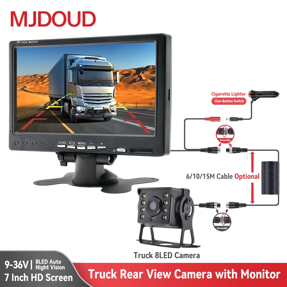 

MJDOUD Car Reversing Camera With 7" Monitor for Truck Parking Waterproof Night Vision Rear View Camera Screen Easy Installation