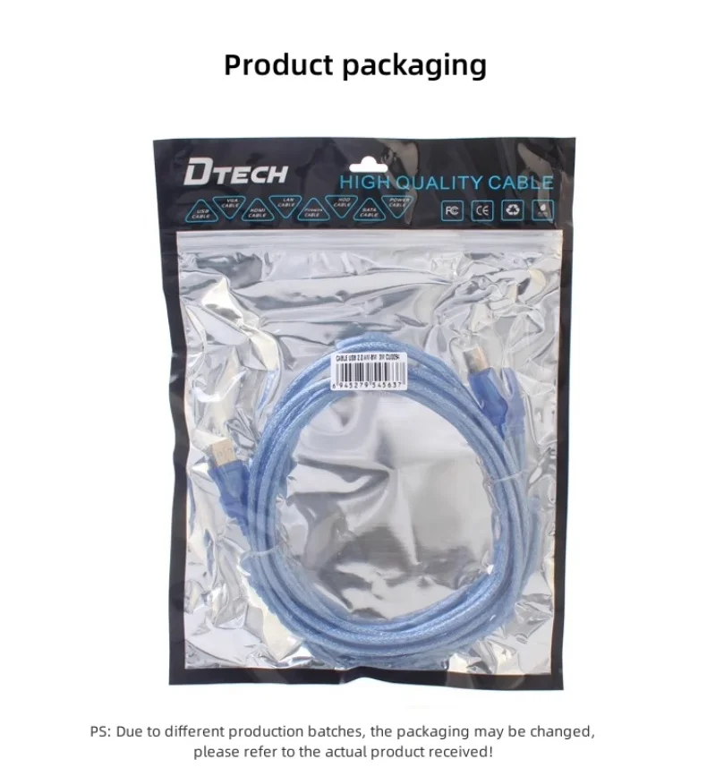 3PCS DTECH CU0093 USB 2.0 Type A Male To B Male Printer Data Cabo AM To BM Extension Cable 1.8m