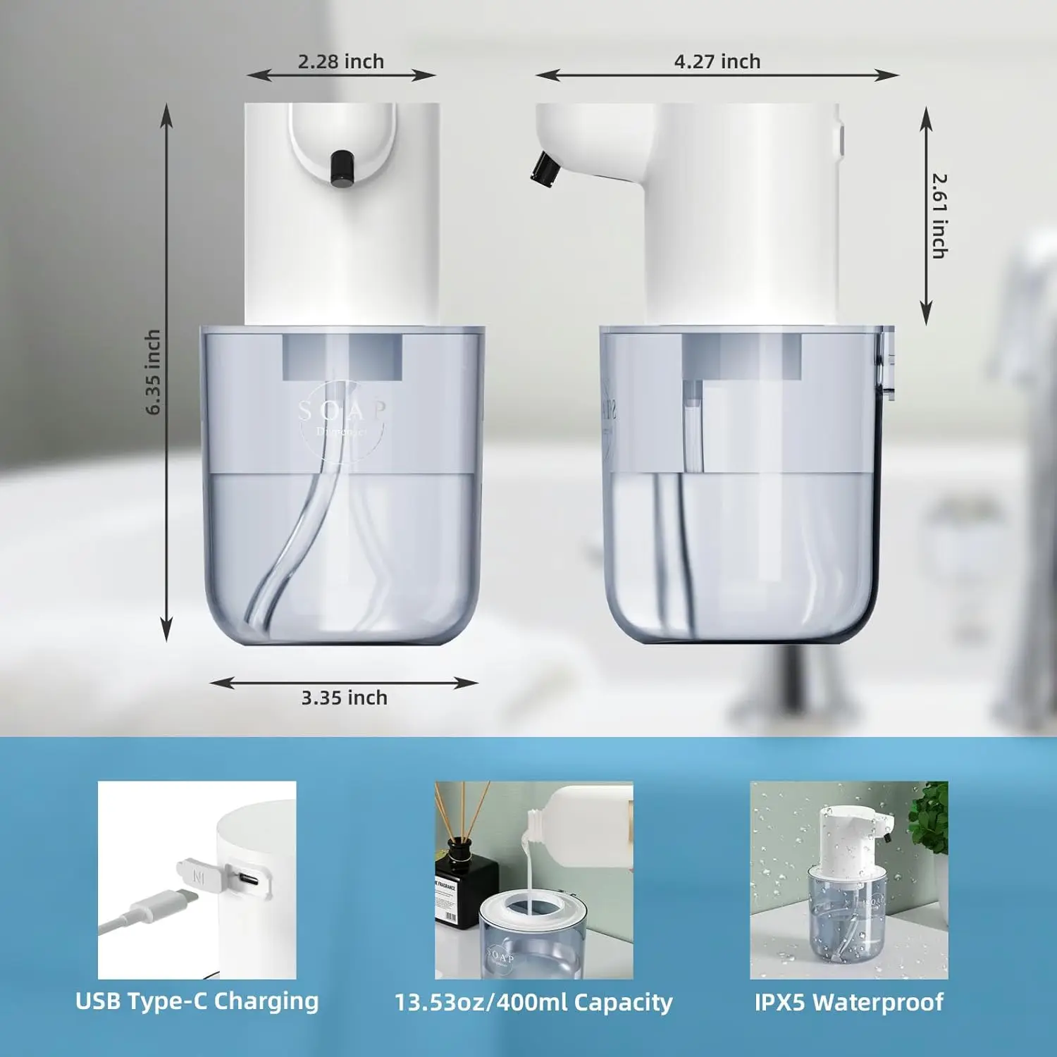 400ML Touchless 4-Levels Adjustable Foam/Gels Model Countertop Or Wall-Mounted Infrared Induction Automatic Sense Soap Dispenser