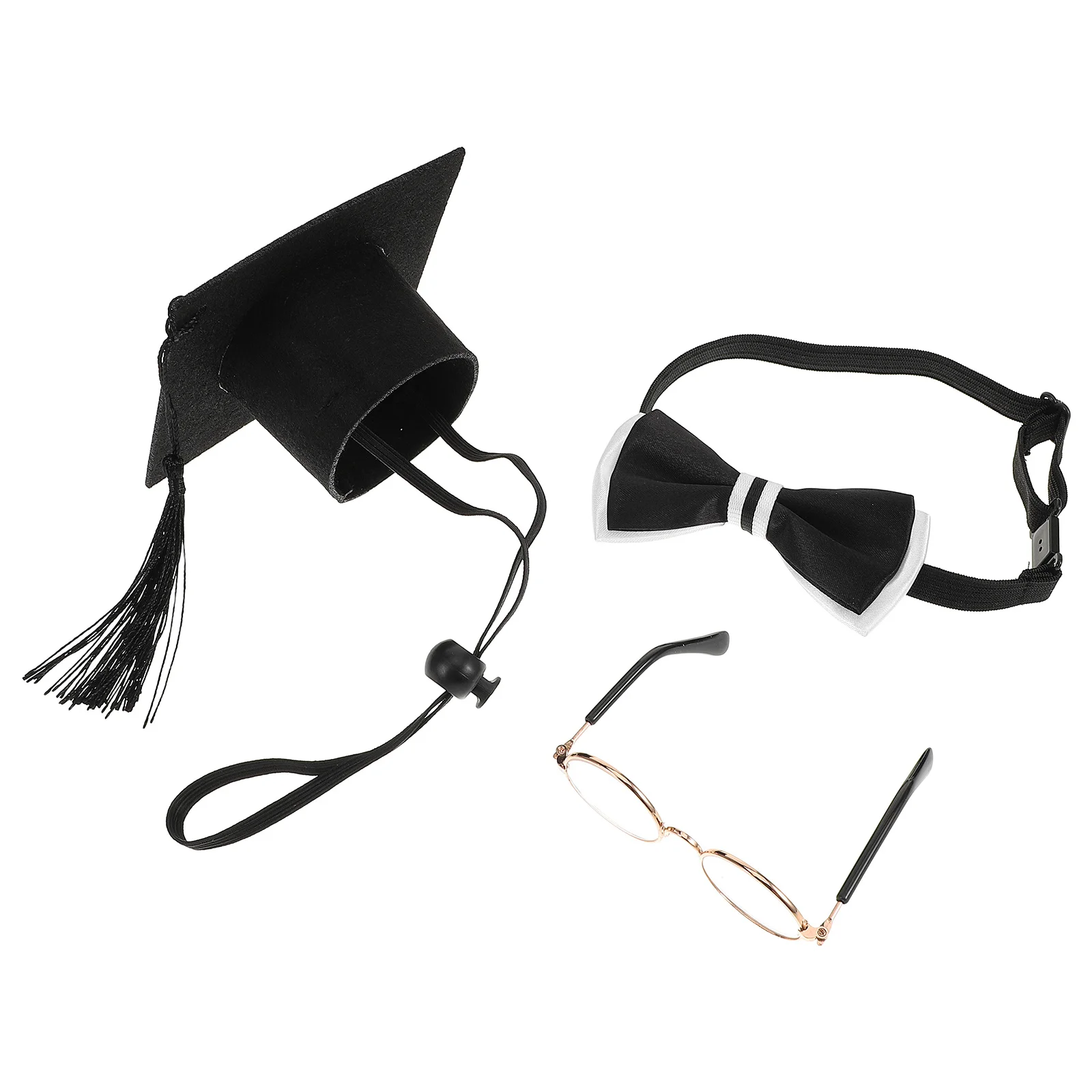 

1Set Graduation Decoration Set Cute Pet Formal Accessories for Yard Goose Dress Up with Cap Bowtie Glasses Mini Grad Hats Party