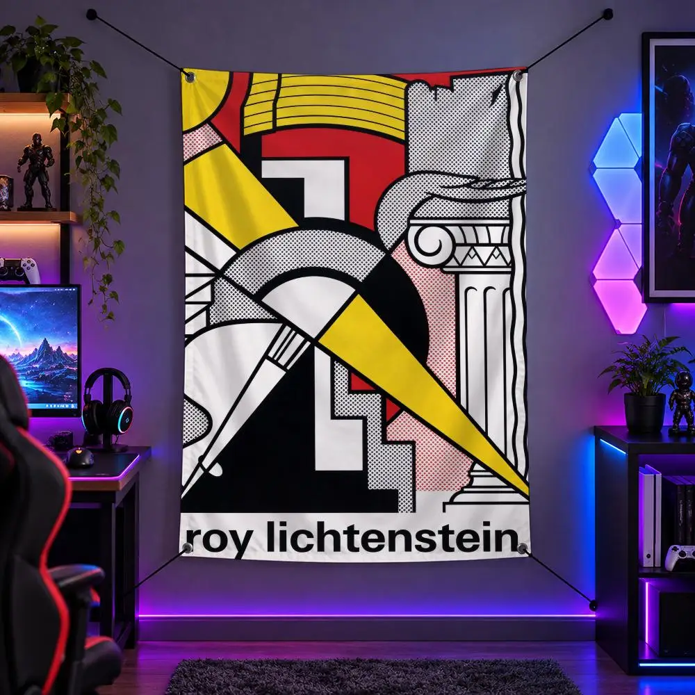 Artist R-Roy Lichtenstein Flags Vertical Wall Hanging for Bedroom Dorm Living Room Party Camping Gift Decoration
