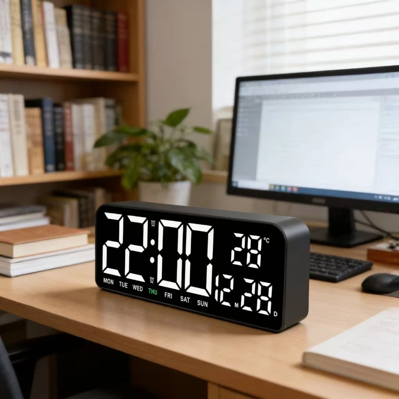 

Countdown Digital Wall Clock Temp Date Week Display USB Powered Table Clock Wall-mounted 12/24H Dual Alarms LED Alarm Clocks