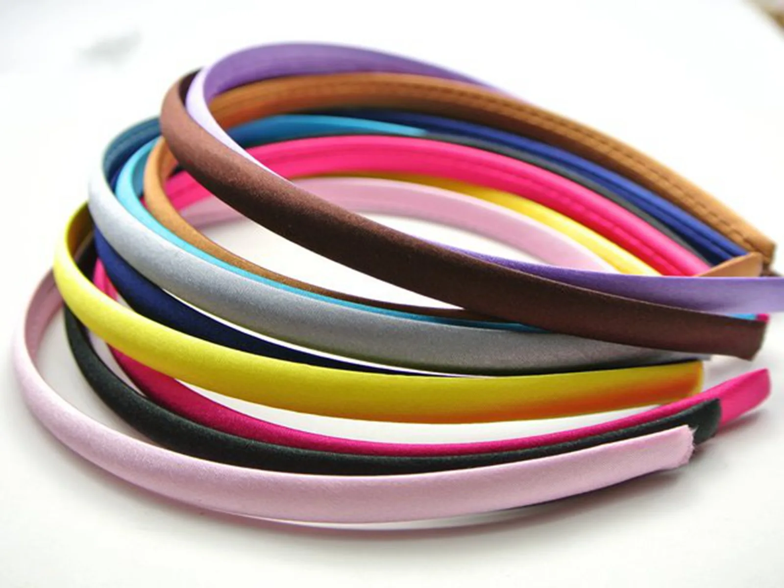 10 Mixed Color Plastic Headband Covered Satin Hair Band 9mm for DIY Craft