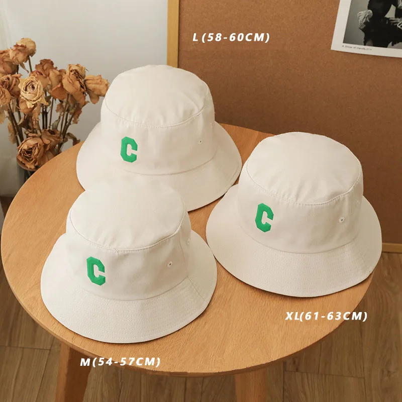 Big Head Size Causal Fisherman Hats for Men Solid Color Cotton Letter C Bucket Hat for Male Outdoor Korean Spring Panama Hat