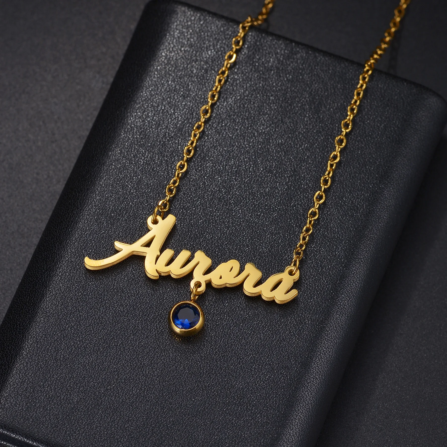 Atoztide Personalized Custom Name Necklace for Women Men Stainless Steel Hang Heart Stone Pendant Chain Birthday Jewelry Gift