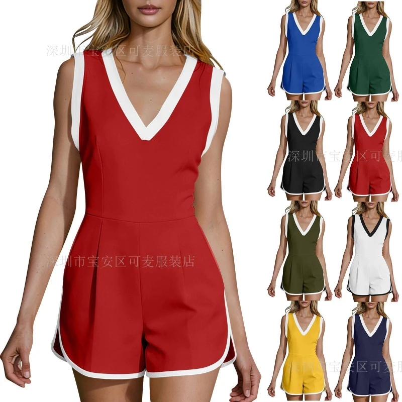 

Jumpsuits Women One Piece Sleeveless Overalls V Neck Casual Short Pants Tight Waist Rompers Y2k Streetwear Jumpsuit Work 2026
