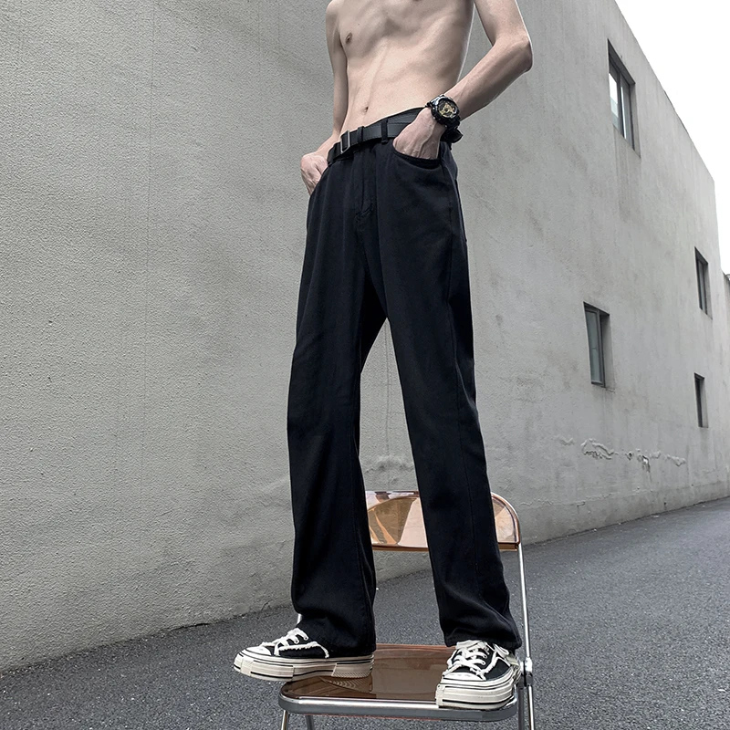 

American High Street Vibe Men's Slim Straight Jeans Bla Spring Autumn Trendy Brand Youthful Wear Long Pants Straight Leg