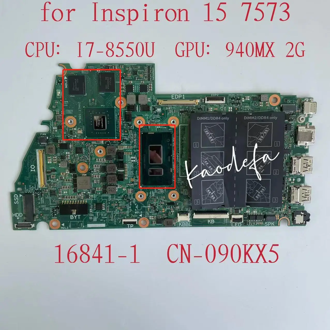 

For Inspiron 15 7573 Laptop Motherboard With i7-8550U Cpu+ Nvidia Graphic DDR4 CN-090KX5 090KX5 16841-1 Mainboard 100% Tested Ok