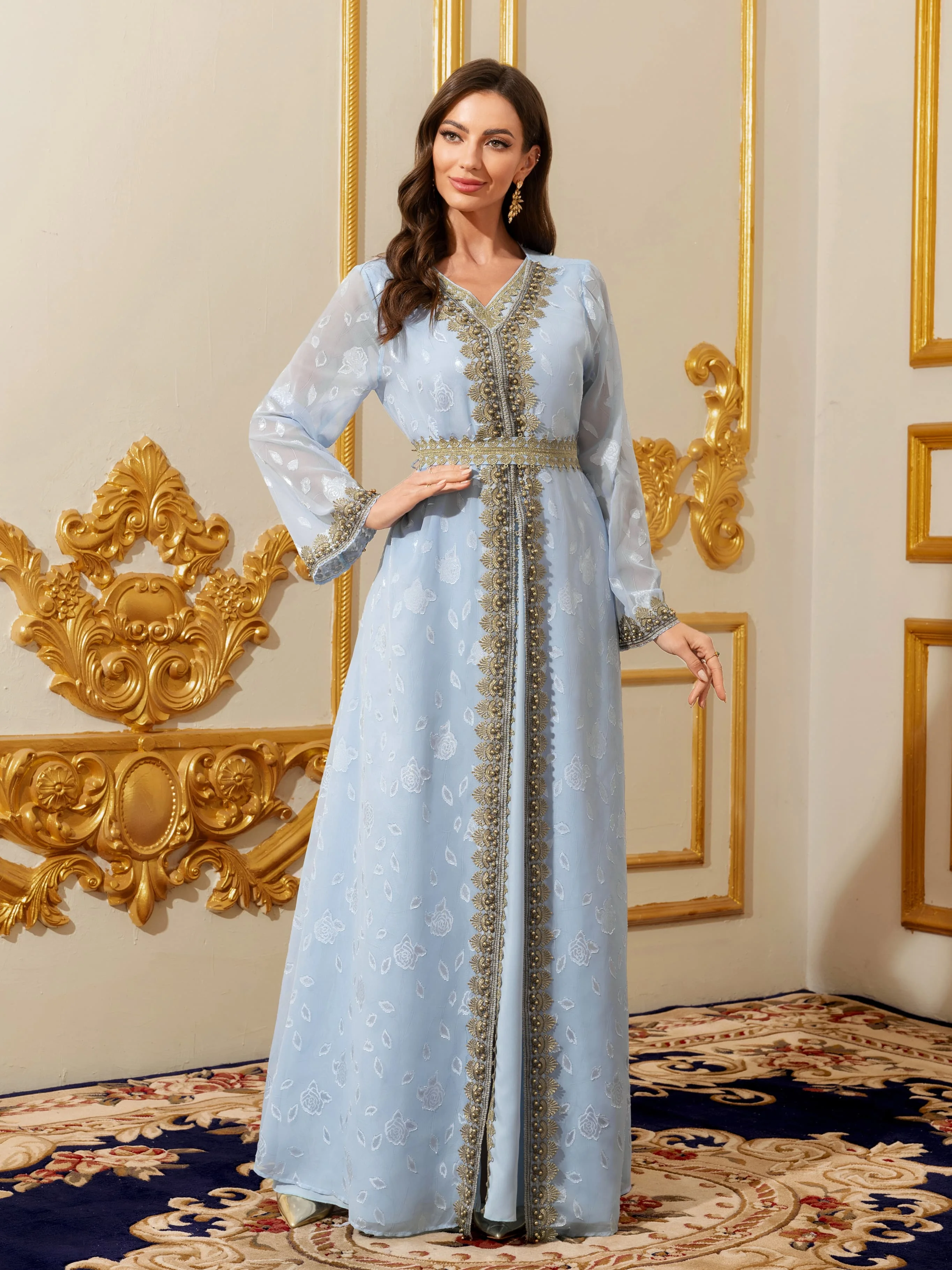 Abaya musulmano Abito maxi caftano floreale marocchino per donna Arabo islamico Dubai Robe Abbigliamento da preghiera Ramadan