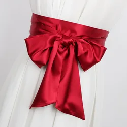 250cm Japanese Satin Faux Silk Wide Waistband Pure Color Lace Up Bow Long Ribbon Womens Dress Belt Clothing Decor Accessories