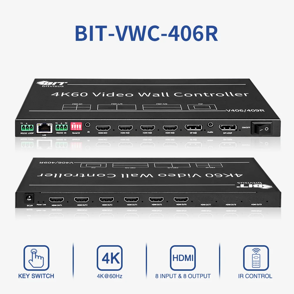 Professional Audio Video & Lighting Multi-Screen LED Video Wall Controller 6-Channel 1x4 2x2 1x6 2x6 4K 2K HD HDMI