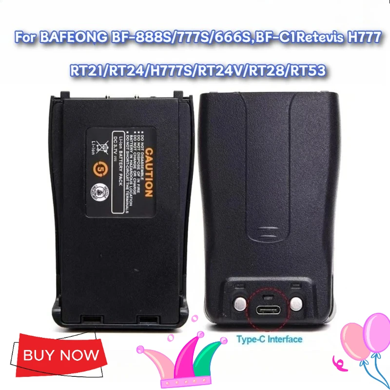 

1500mAh Walkie-Talkie Battery for Baofeng BF-888S 666S 999S 777S C1 Lithium Battery with TYPE-C Charging Port