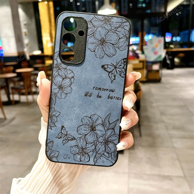 For Samsung Galaxy A54 5G A34 A14 4G A04s A23 Retro Sheepskin Leather Imprinted Flower Pattern Case A 54 34 14 23 04s Back Cover