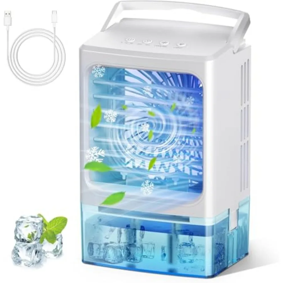 Portable Air Conditioners, 3-In-1 Mini Portable AC Unit 3 Speed with Icy Mist, 900ML Water Tank Cooling Fan with 2/4H Timer 7 C