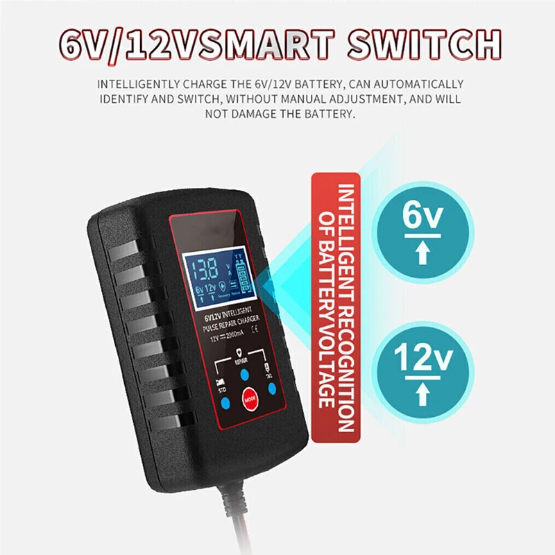 6V 12V 2A Car Smart Battery Charger Automobile ASE Adapter Cable For Motorcycle Children Toy Lawn Mower Battery Charger EU Plug