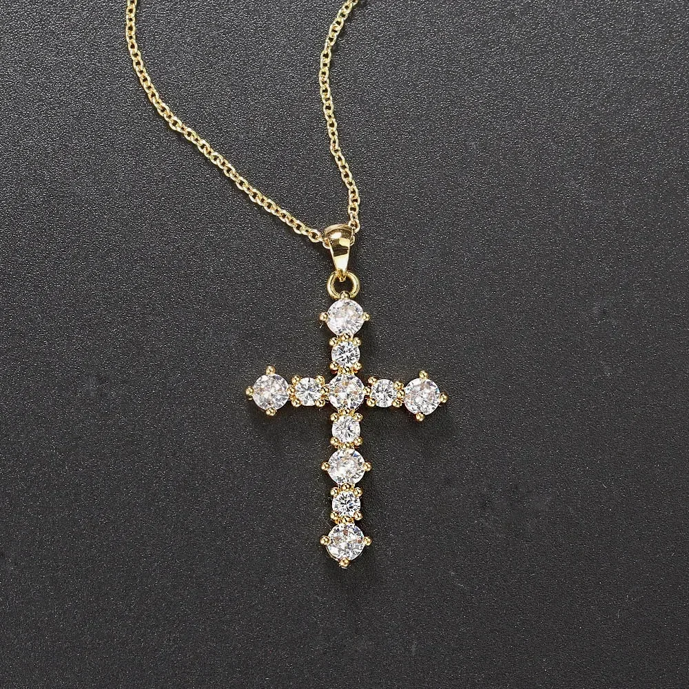 Europa en Amerika Populaire Halsketting Jesus Cross Item Vrouwen Mannen Hanger Glanzende Volledige Zirkoon Ketting Mode-sieraden Cadeau