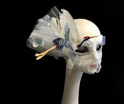 Feather simple crane Chinese style white tassel halloween adult children mask party mask beautiful woman