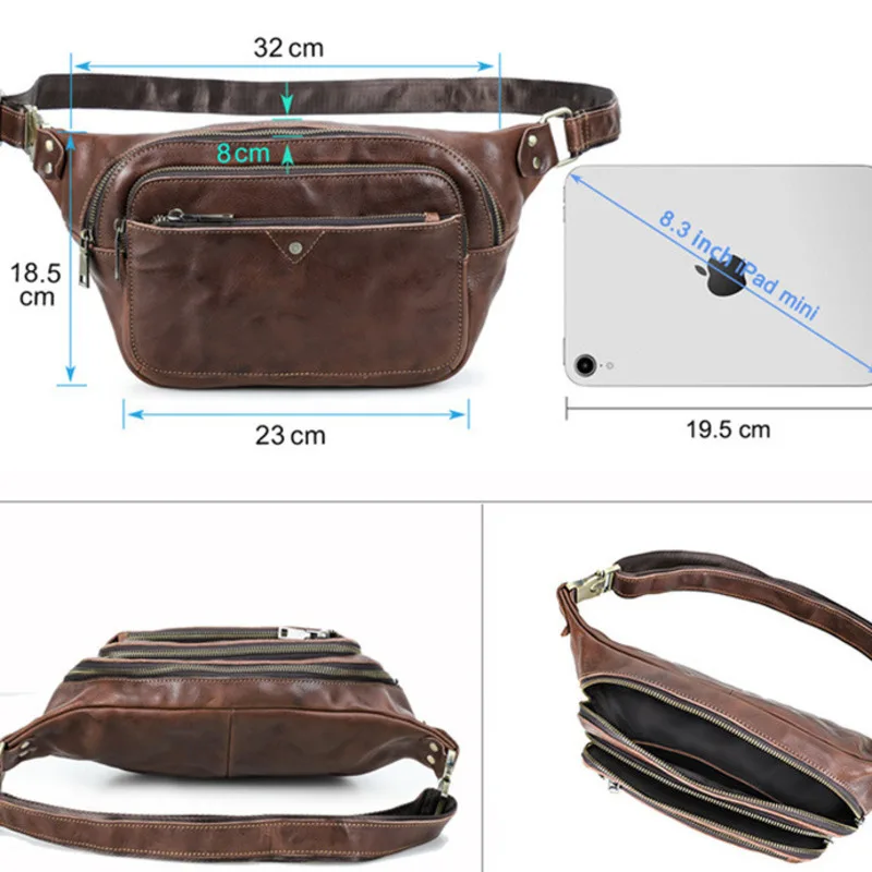 Fashionable British Style Top Layer Cowhide Hand Grab Pattern Crazy Horse Cowhide Chest Bags Casual Sports Trend Men's Waistpack