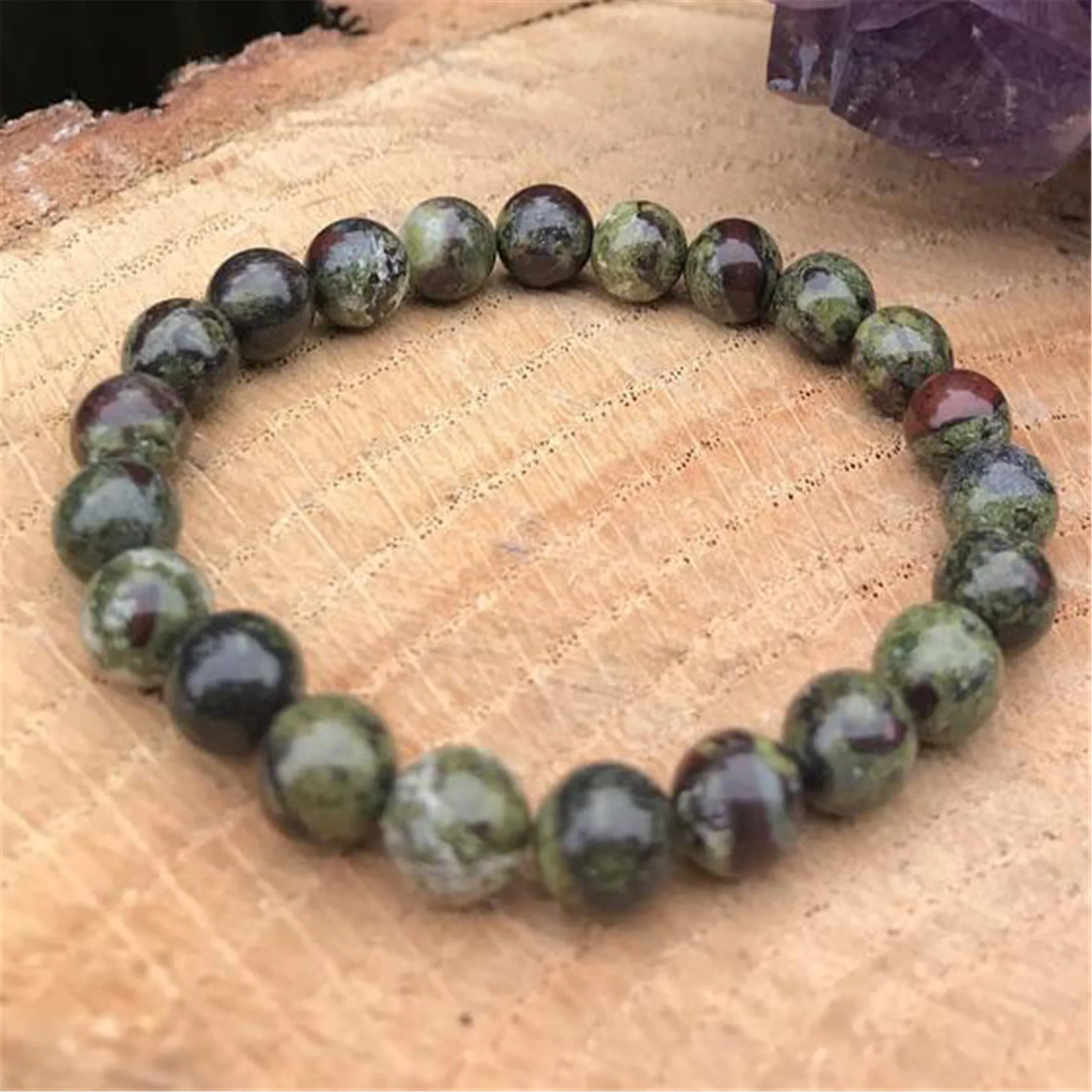 

8mm Natural Dragon Bloodstone Mala Bracelet Men's Cuff Charm Unisex Men Jewelry Lovers Chain Party Teens Eco-Friendly Prayer