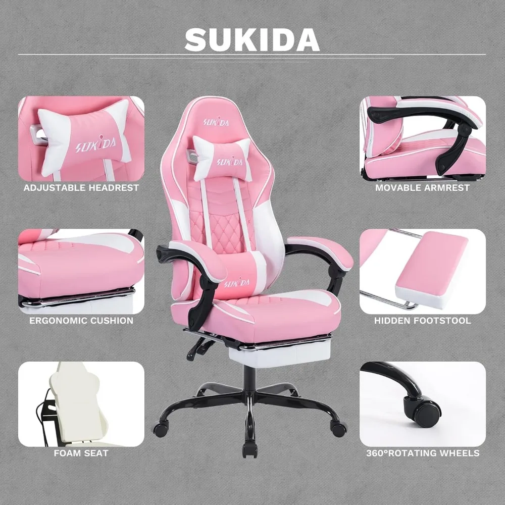 Chaises de jeu vidéo ergonomiques pour adultes, chaises d'ordinateur de jeu, massage, soutien lombaire, dossier de repos de sauna réglable, recommandé