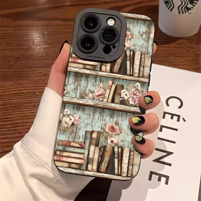 

Pop Bookshelf Colorful Rose Painted Shockproof Phone Case For IPhone 11 12 13 14 15 16 Pro Max XS X XR 7 8 16 Plus 16E SE 2022 C