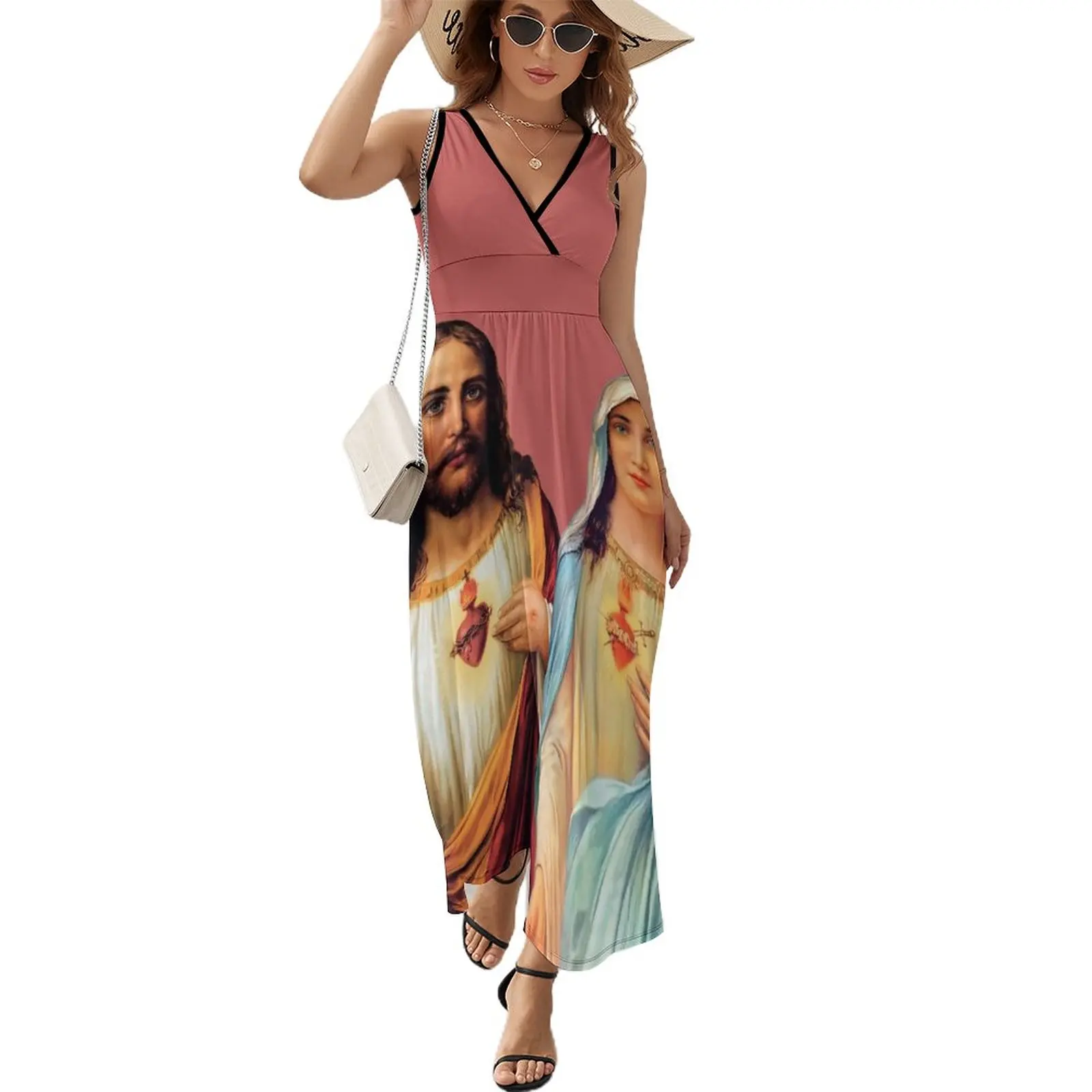 

Sacred and Immaculate Hearts - III (Jesus and Mary) transparent background Sleeveless Dress women's fashion dresses