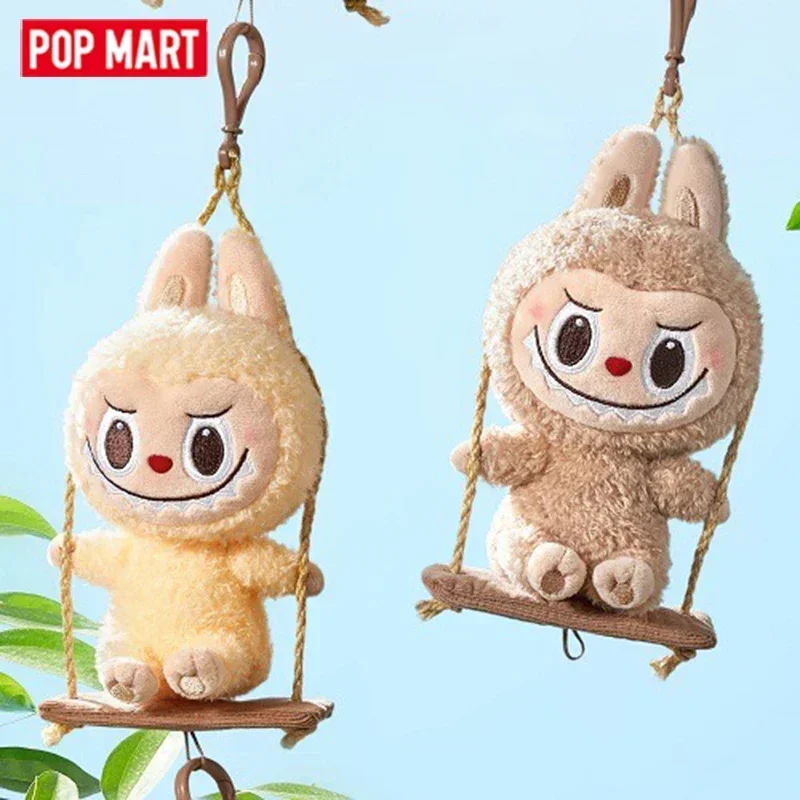 سلسلة ورشة عمل خشبية من POP MART Labubu - ألعاب صندوق الغموض مع سلسلة مفاتيح متأرجحة على شكل شخصية أنيمي حلي حقيبة تخمين دمية
